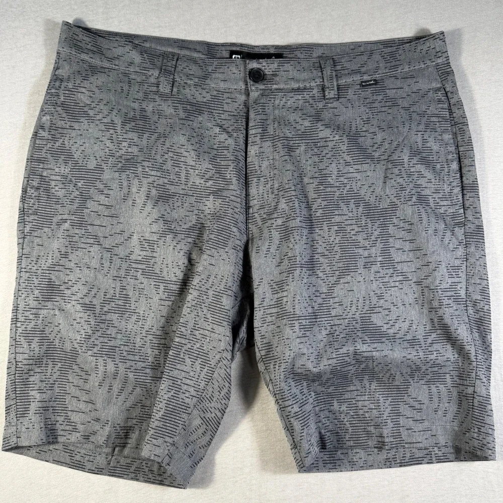 TravisMathew Mens Gray Tropical Palm Print Golf Shorts 36 Performance Stretch
